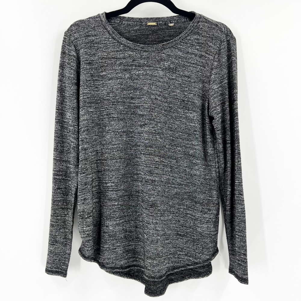 Tahari Marled Knit Long Sleeve Top Gray Black White Size Small